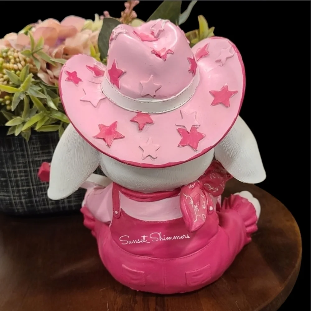 Bunny Girl Sparkly Pink Cowboy Hat Overalls Guitar Figure Decor